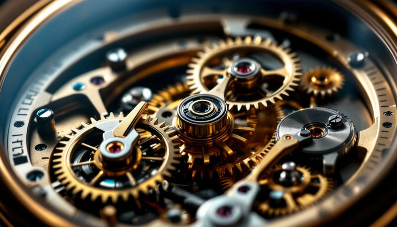 Macro photograph of a mechanical automatic watch movement